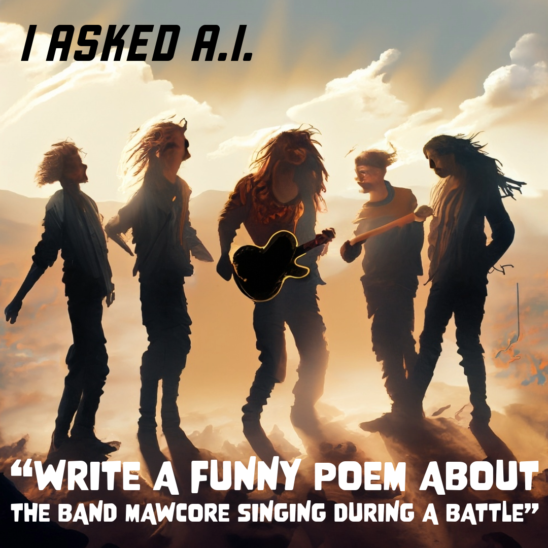 I ASKED A.I. “write a funny poem about the band Mawcore singing during a battle”